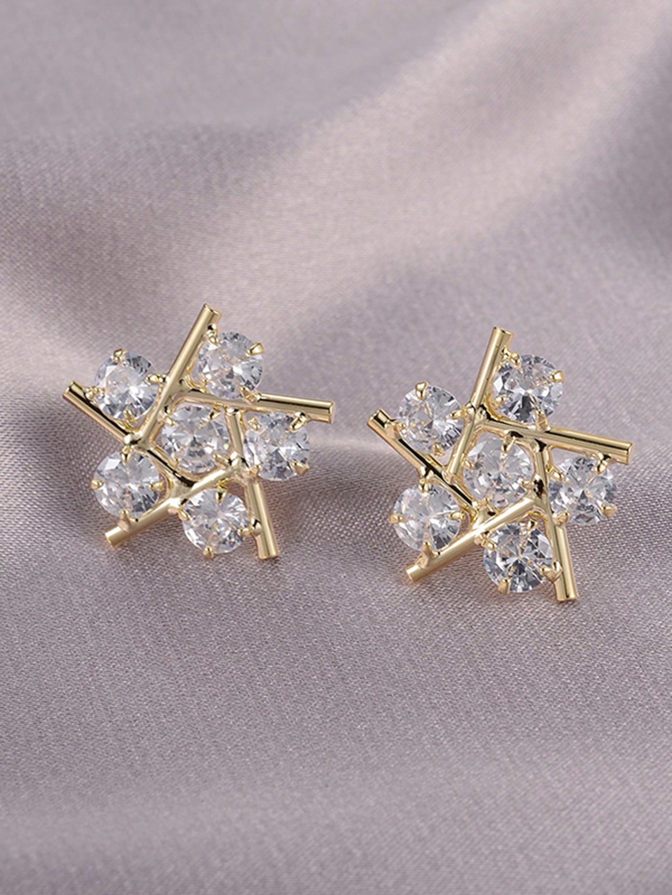 1 Pair Glam Shiny Geometric Plating Inlay Copper Zircon 14k Gold Plated Ear Studs