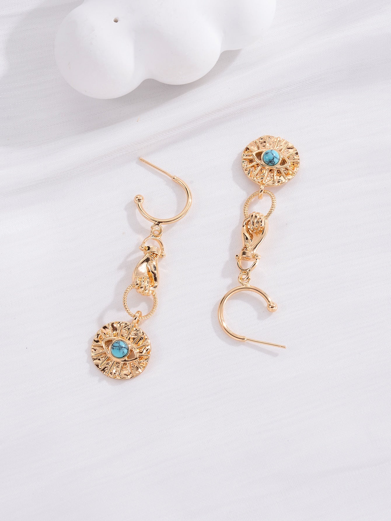 1 Pair Vintage Style Hand Glasses Plating Inlay Copper Natural Stone 18k Gold Plated Drop Earrings