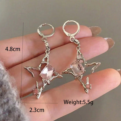 1 Pair Sweet Cool Style Star Plating Inlay Alloy Artificial Gemstones White Gold Plated Drop Earrings