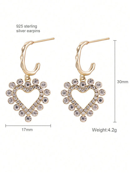 1 Pair Elegant Glam Heart Shape Plating Inlay Copper Zircon 18k Gold Plated Drop Earrings