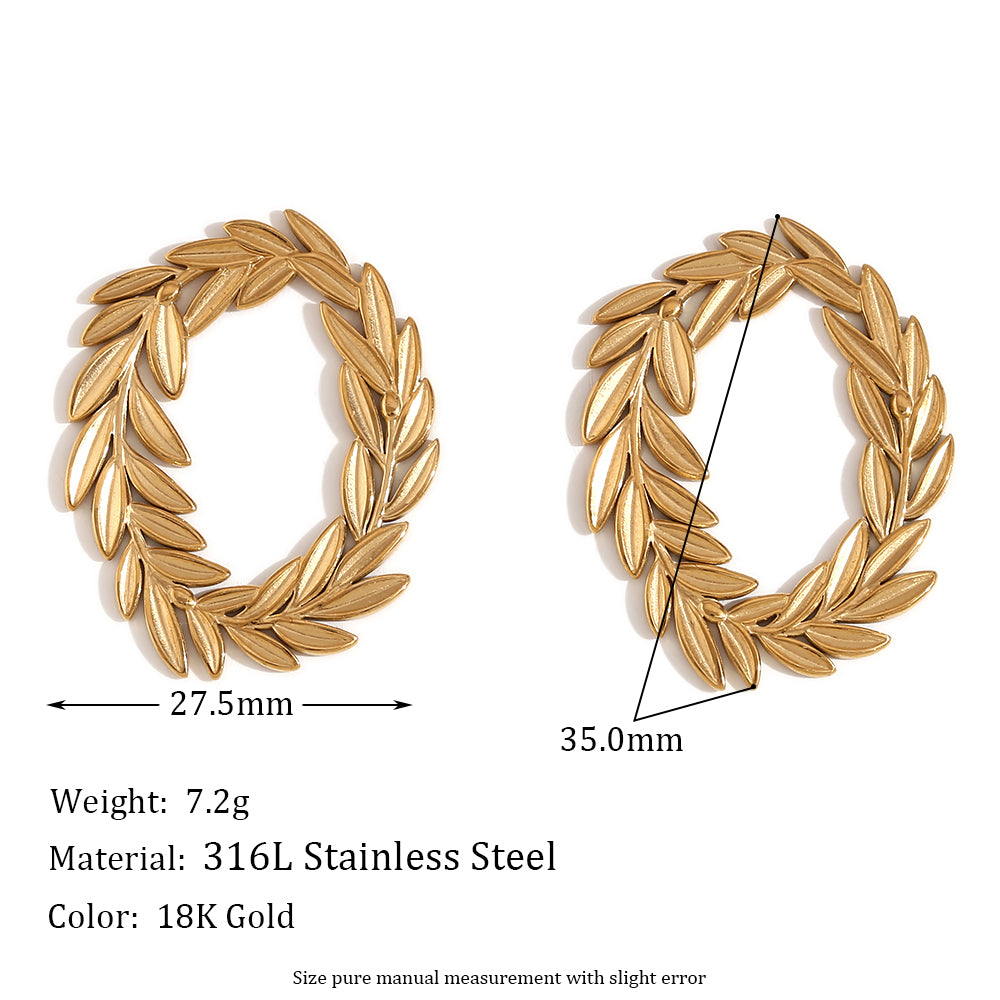 1 Pair Vintage Style Simple Style Leaves Plating Stainless Steel 18k Gold Plated Ear Studs