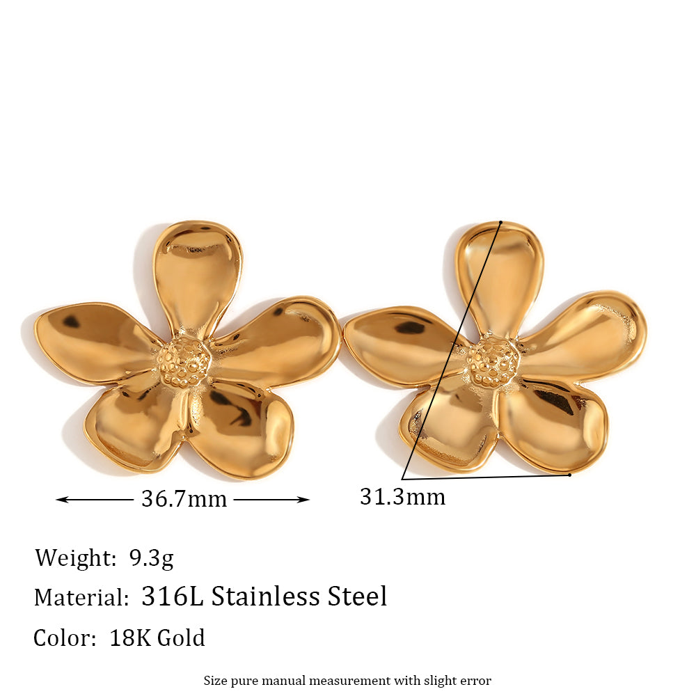 1 Pair Elegant Vintage Style Flower Plating Stainless Steel 18k Gold Plated Drop Earrings