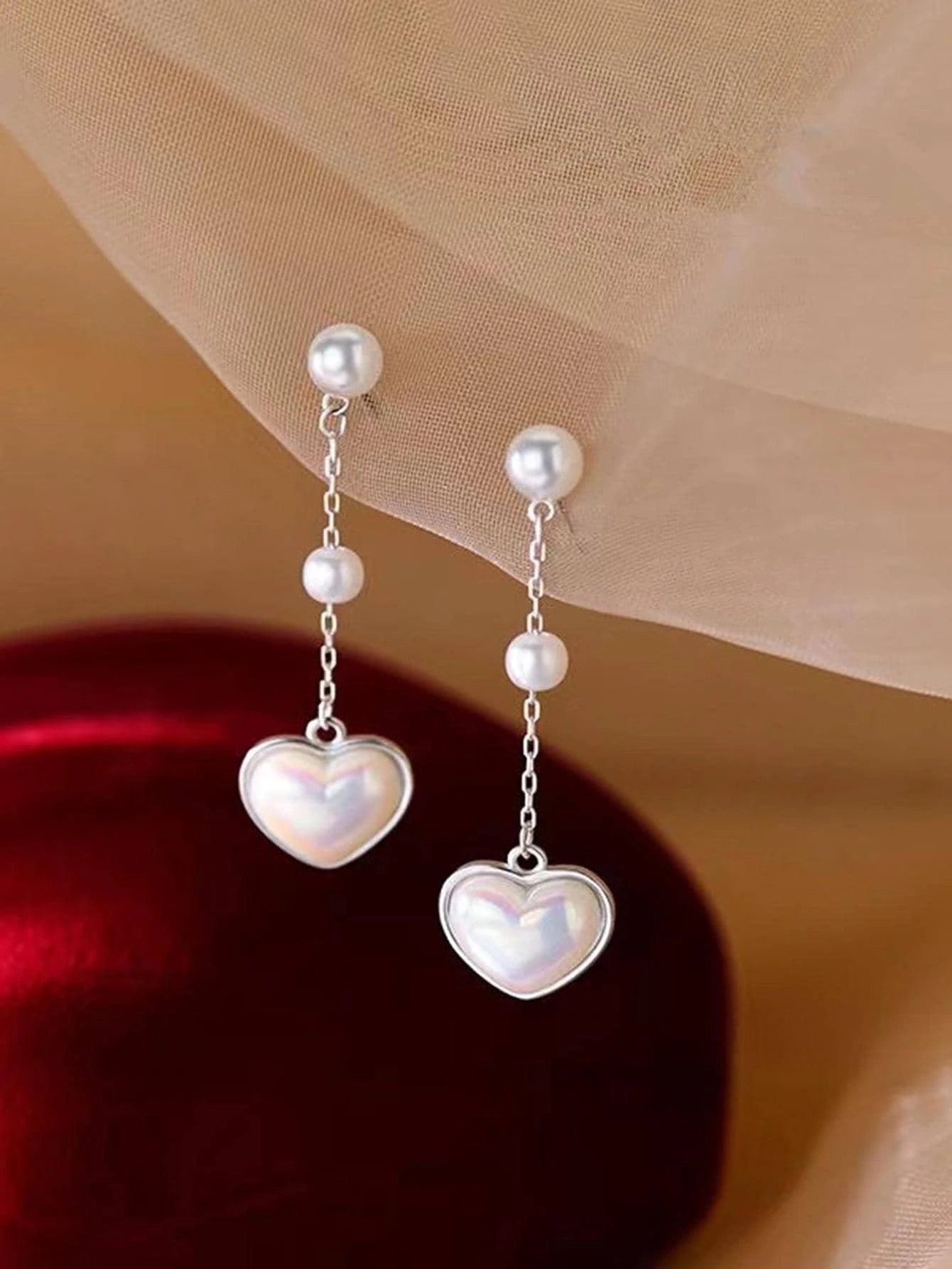 1 Pair Elegant Simple Style Heart Shape Inlay Stainless Steel Artificial Pearls Drop Earrings