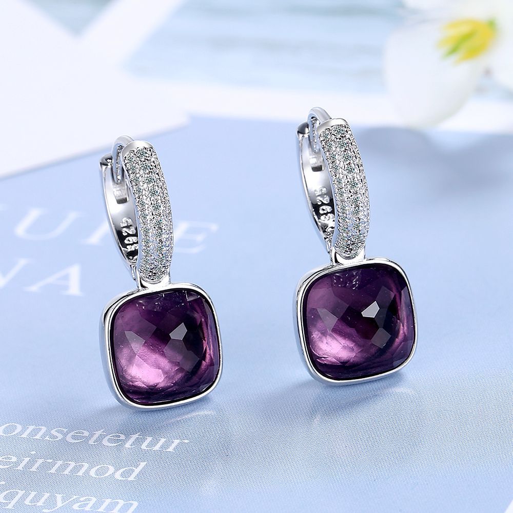 1 Piece Lady Square Plating Inlay Copper Zircon White Gold Plated Drop Earrings