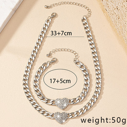 Ig Style Retro Heart Shape Alloy Plating Rhinestones Women's Bracelets Necklace