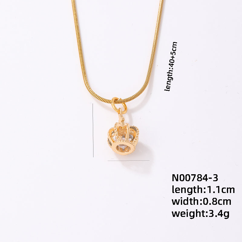 Simple Style Crown Stainless Steel Copper Plating Inlay Pearl Zircon Gold Plated Pendant Necklace