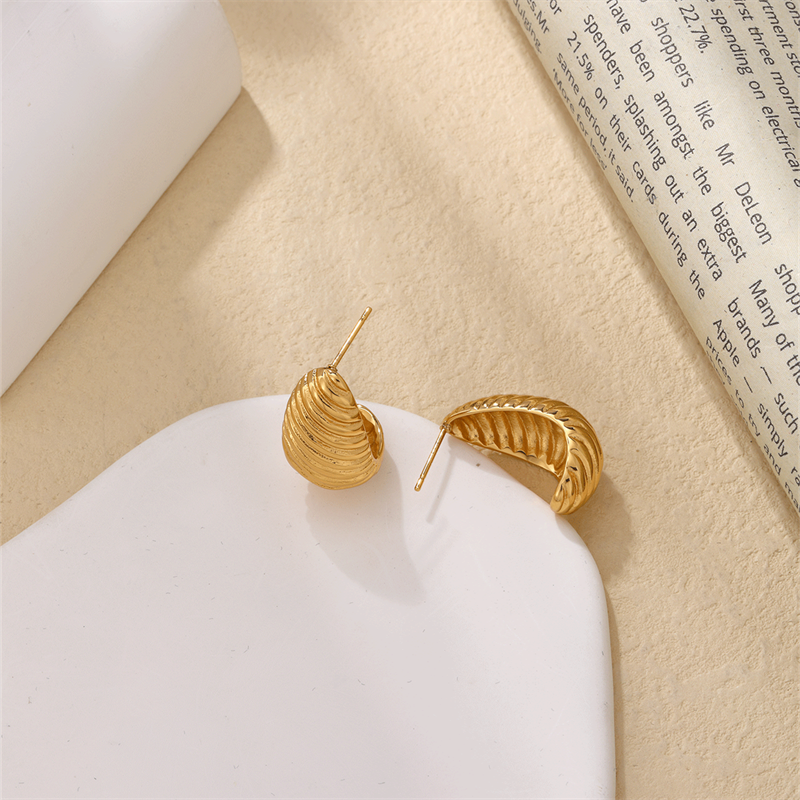 1 Pair Ig Style Solid Color Irregular Plating Pleated Copper Gold Plated Ear Studs