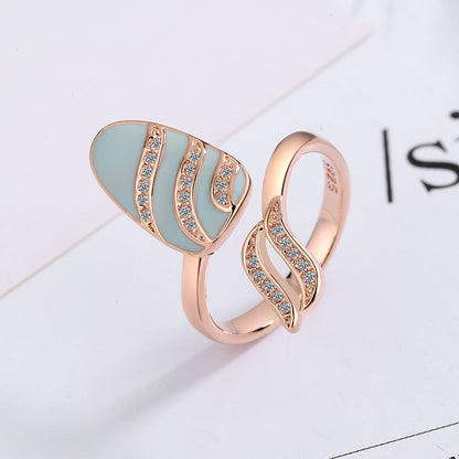 Lady Geometric Copper Plating Inlay Zircon White Gold Plated Rings