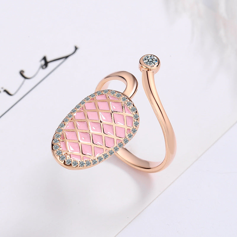 Lady Geometric Copper Plating Inlay Zircon White Gold Plated Rings