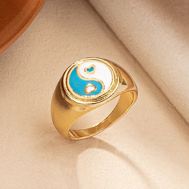 Retro Tai Chi Heart Shape Alloy Plating Gold Plated Women's Rings