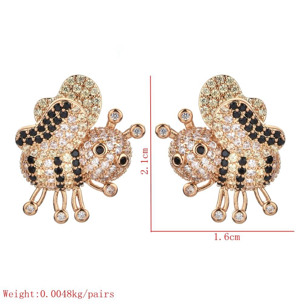 1 Pair Cute Bee Plating Inlay Copper Zircon 18k Gold Plated Ear Studs