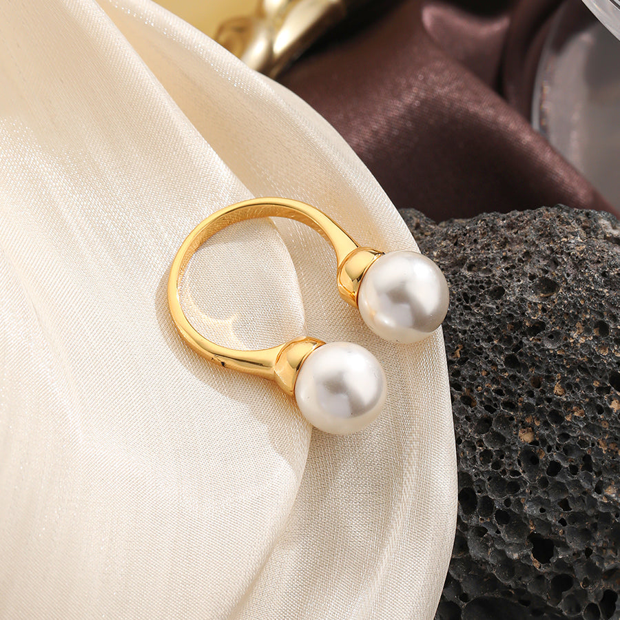 Elegant Solid Color Copper Inlay Natural Stone Freshwater Pearl Shell 18k Gold Plated Silver Plated Rings