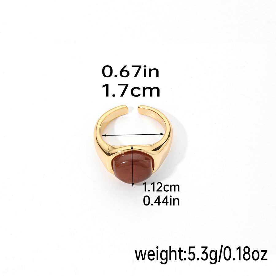 Elegant Solid Color Copper Inlay Natural Stone Freshwater Pearl Shell 18k Gold Plated Silver Plated Rings