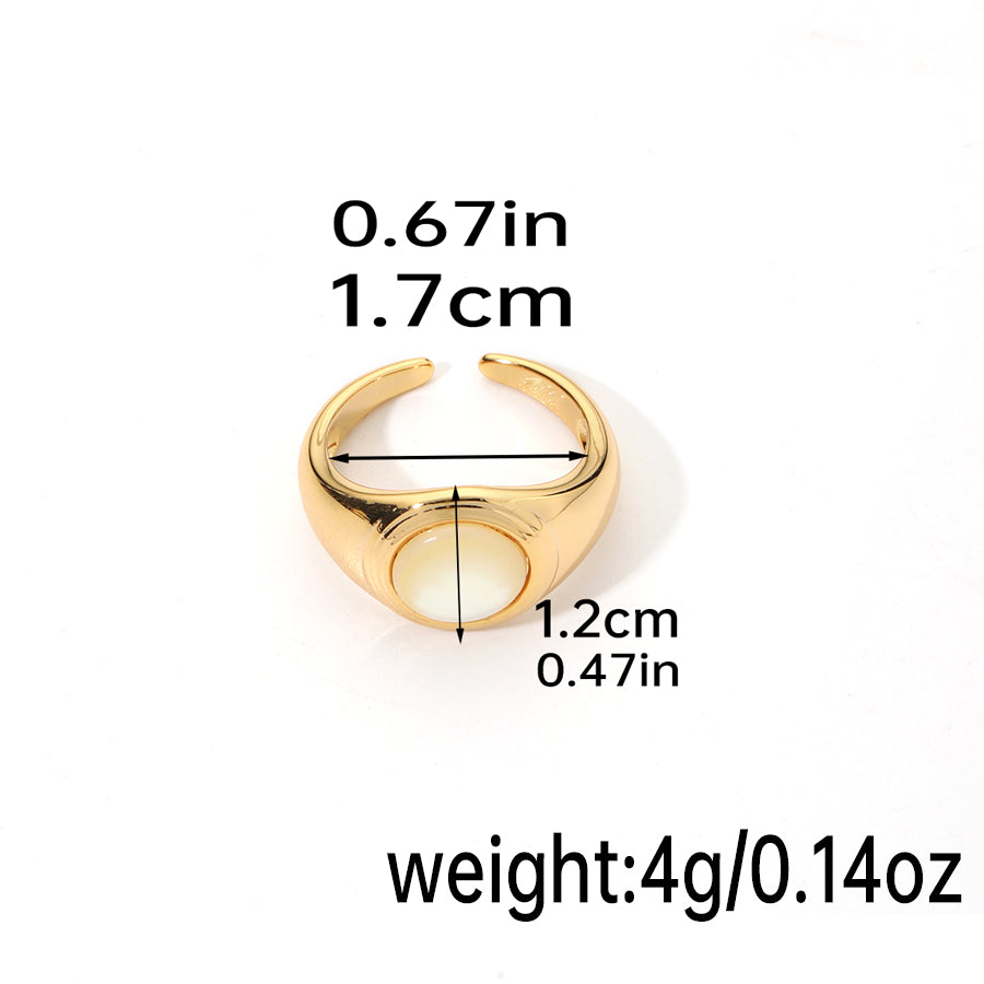 Elegant Solid Color Copper Inlay Natural Stone Freshwater Pearl Shell 18k Gold Plated Silver Plated Rings