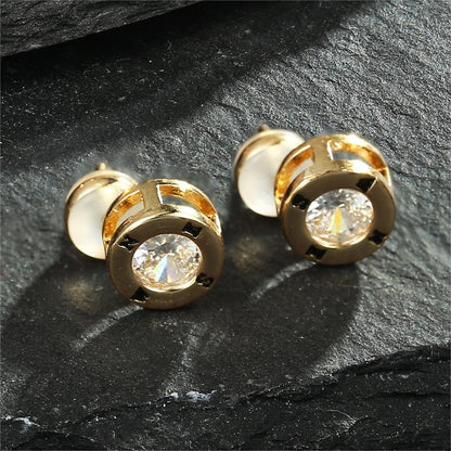 1 Pair Simple Style Classic Style Compass Plating Inlay Copper Zircon 14k Gold Plated Ear Studs