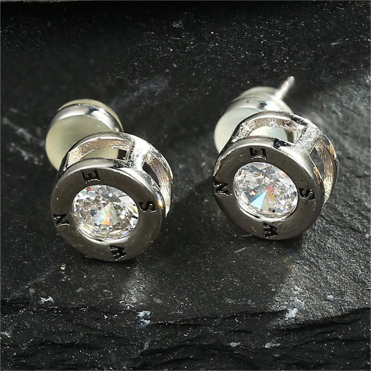 1 Pair Simple Style Classic Style Compass Plating Inlay Copper Zircon 14k Gold Plated Ear Studs