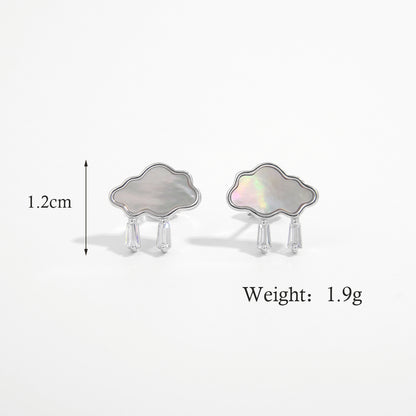 1 Pair Elegant Sweet Clouds Polishing Inlay Sterling Silver Shell Zircon White Gold Plated Rhodium Plated Ear Studs