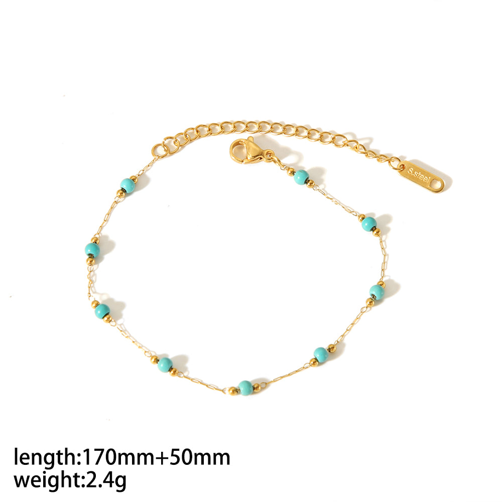 Simple Style Classic Style Round Stainless Steel Polishing Plating Inlay Natural Stone 18k Gold Plated Bracelets Anklet Necklace