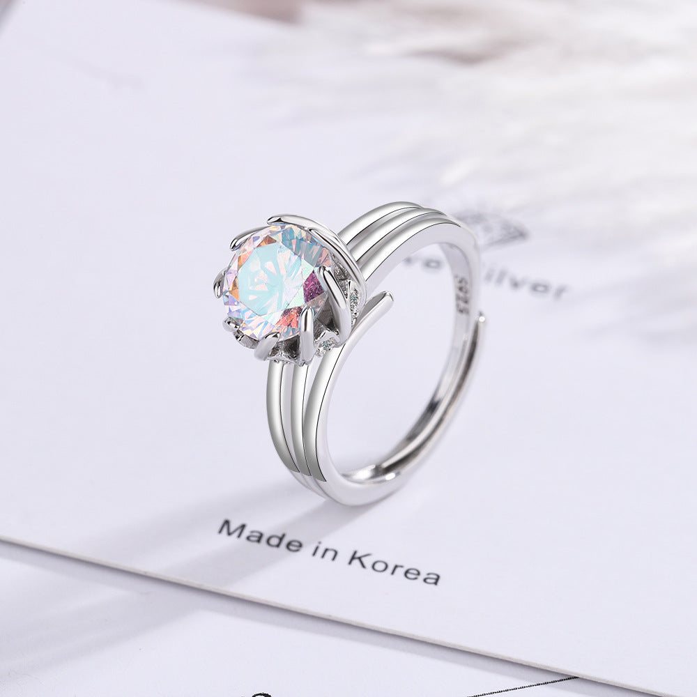 Simple Style Solid Color Copper Plating Inlay Zircon White Gold Plated Open Rings