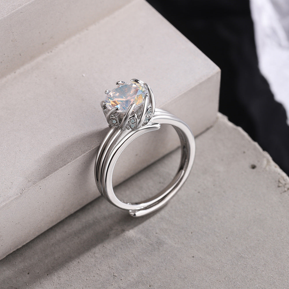 Simple Style Solid Color Copper Plating Inlay Zircon White Gold Plated Open Rings