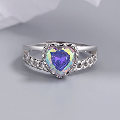 Romantic Heart Shape Copper Plating Inlay Zircon White Gold Plated Open Rings