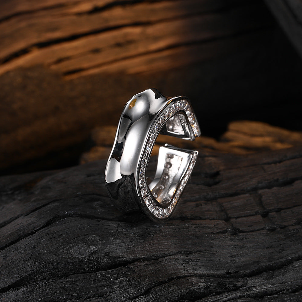 Simple Style C Shape Copper Plating Inlay Zircon White Gold Plated Open Rings