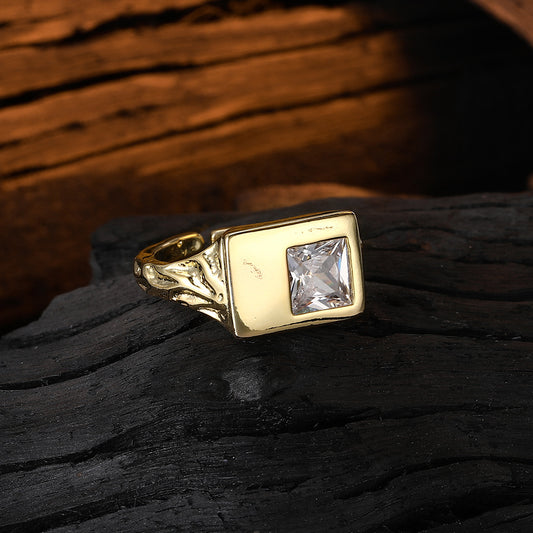 Streetwear Square Copper Plating Inlay Zircon White Gold Plated Open Rings