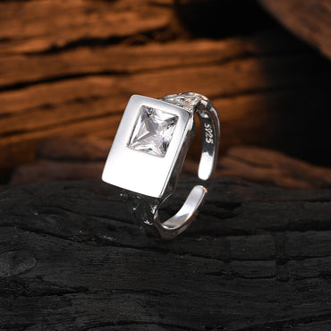 Streetwear Square Copper Plating Inlay Zircon White Gold Plated Open Rings