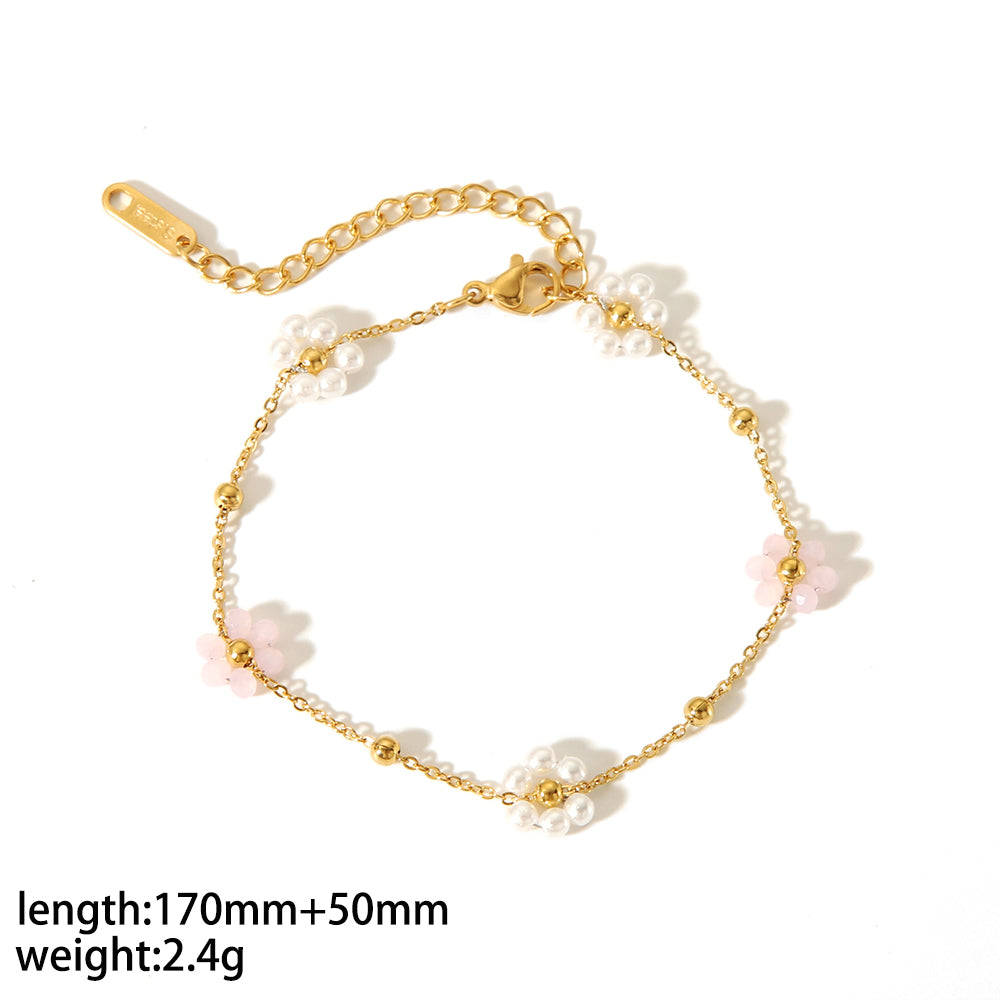 Simple Style Flower Stainless Steel Polishing Plating 18k Gold Plated Bracelets Anklet Necklace