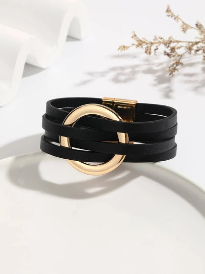 Simple Style Commute Color Block Pu Leather Women's Wristband