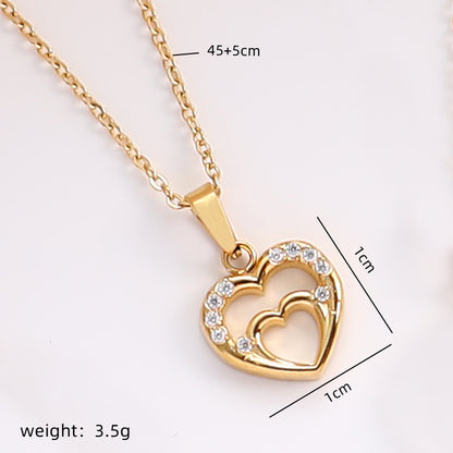 Simple Style Solid Color Stainless Steel Plating Inlay Zircon Gold Plated Pendant Necklace