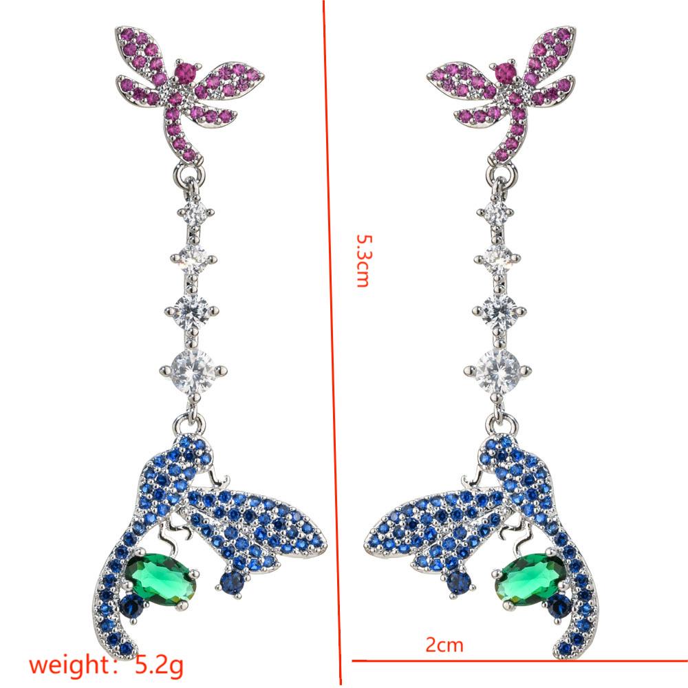 1 Pair Sweet Dragonfly Plating Inlay Copper Zircon White Gold Plated Drop Earrings