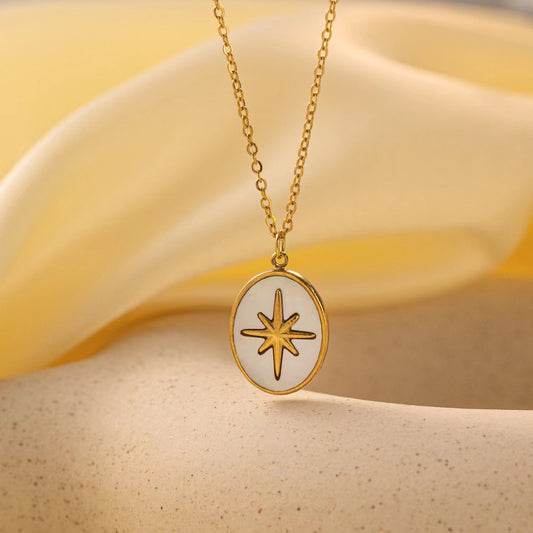 Vintage Style Simple Style Commute Color Block Titanium Steel Polishing Inlay Shell 18k Gold Plated Pendant Necklace