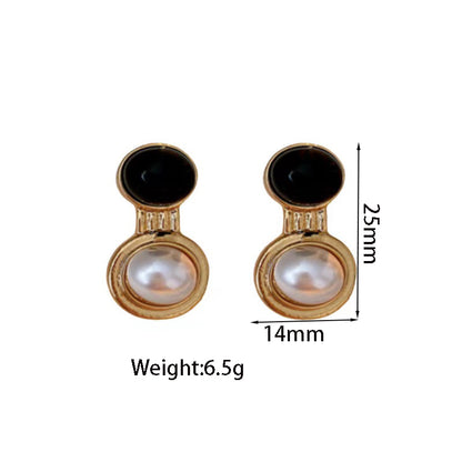 1 Pair Vintage Style Simple Style Round Plating Inlay Alloy Artificial Pearls Gold Plated Drop Earrings