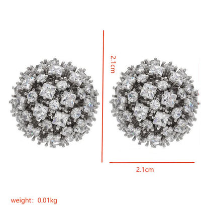 1 Pair Simple Style Shiny Ball Plating Inlay Copper Zircon White Gold Plated Ear Studs