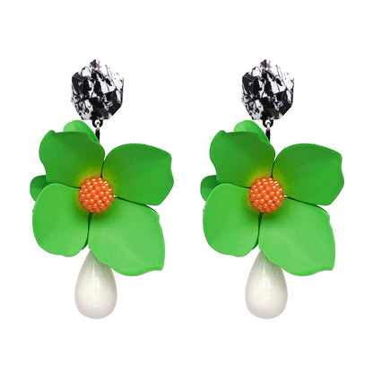 1 Pair Fashion Flower Petal Spray Paint Plating Alloy Rhinestones Drop Earrings