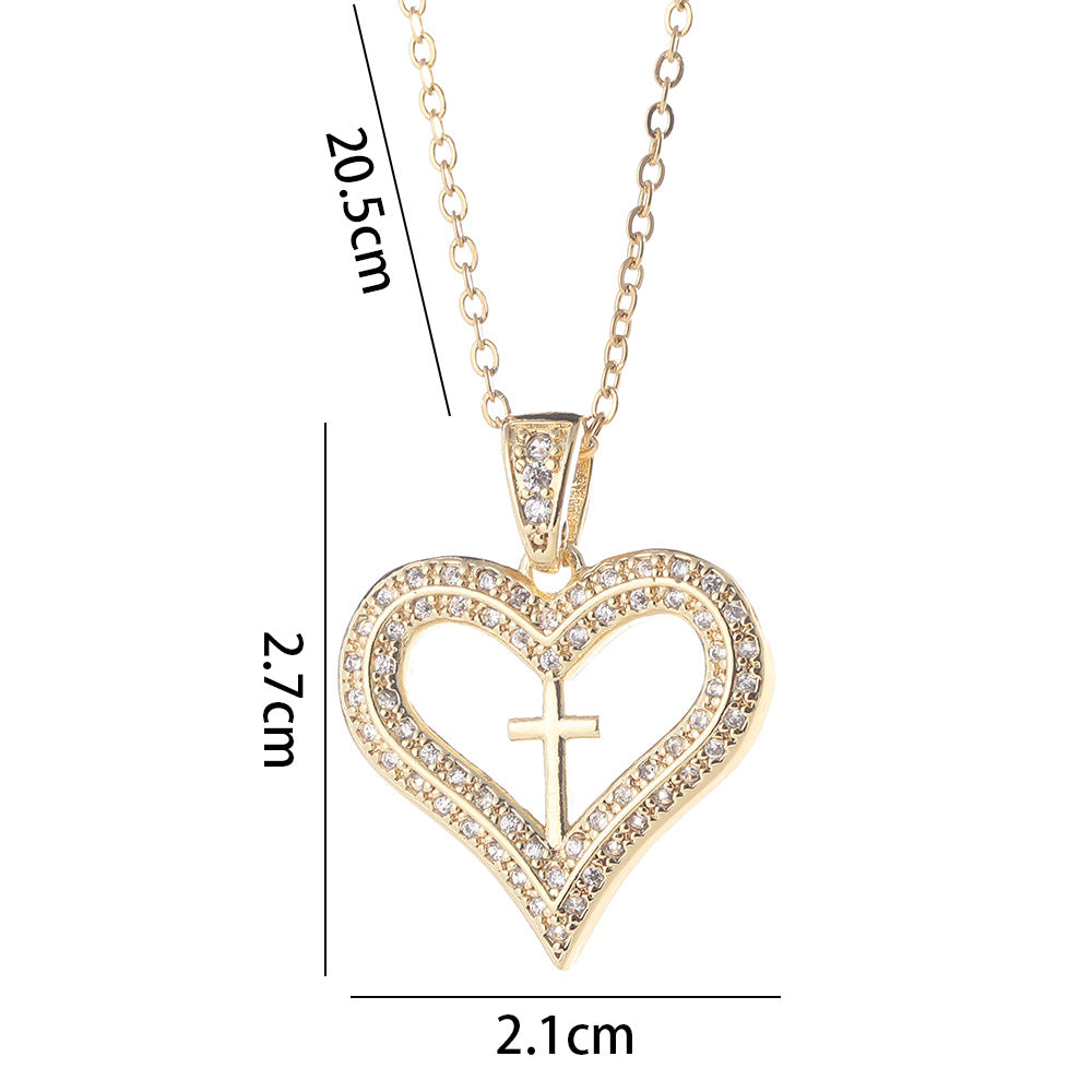 Simple Style Heart Shape Copper Inlay Zircon Pendant Necklace