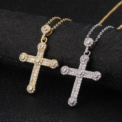 Simple Style Cross Copper Inlay Zircon Pendant Necklace