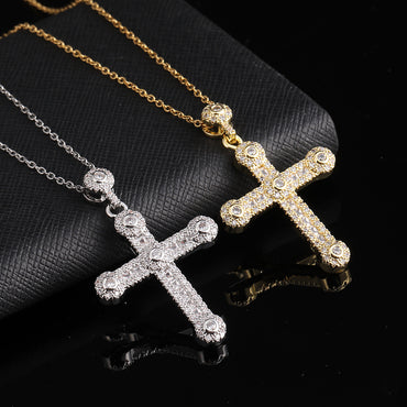 Simple Style Cross Copper Inlay Zircon Pendant Necklace