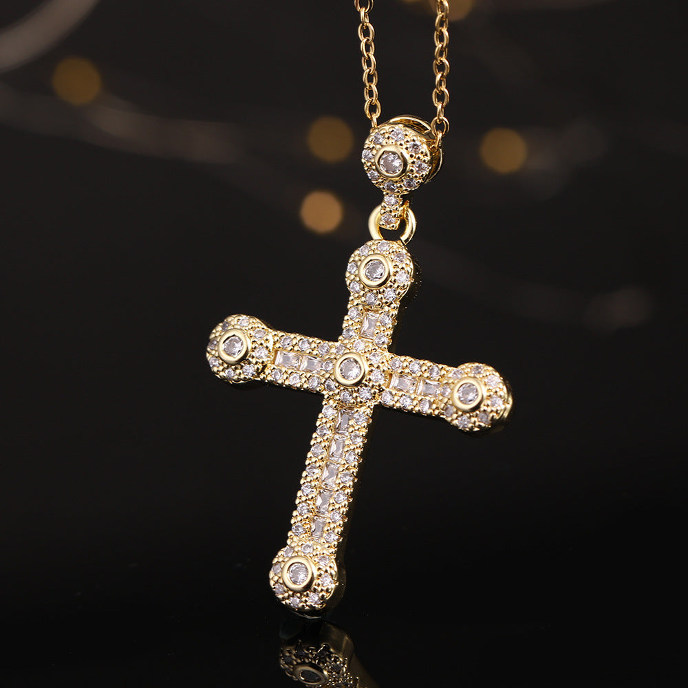 Simple Style Cross Copper Inlay Zircon Pendant Necklace