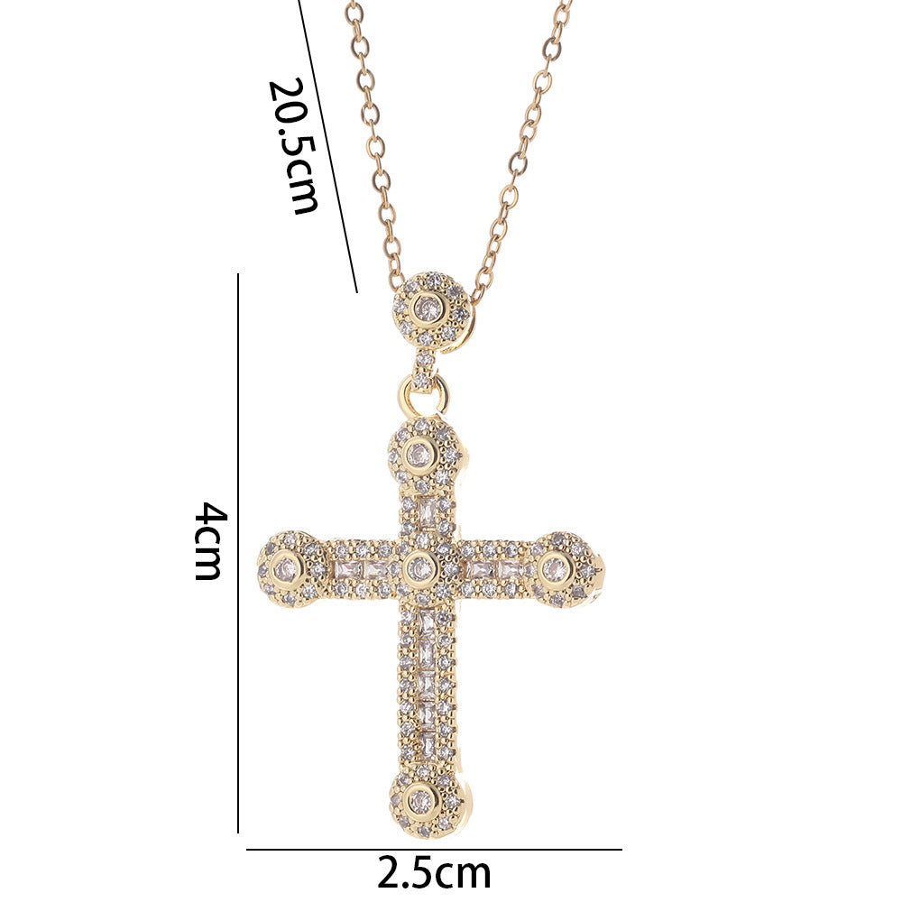 Simple Style Cross Copper Inlay Zircon Pendant Necklace