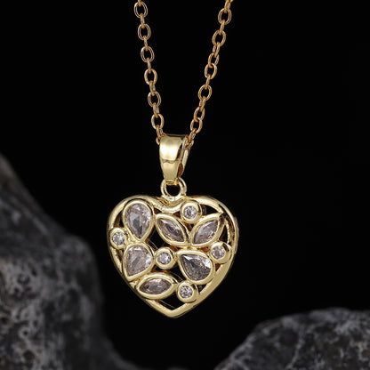 Simple Style Heart Shape Copper Inlay Zircon Pendant Necklace