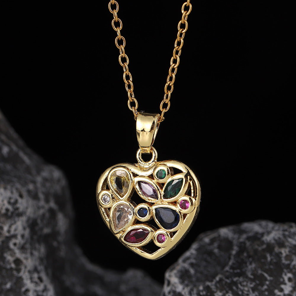 Simple Style Heart Shape Copper Inlay Zircon Pendant Necklace