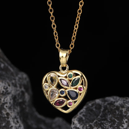 Simple Style Heart Shape Copper Inlay Zircon Pendant Necklace