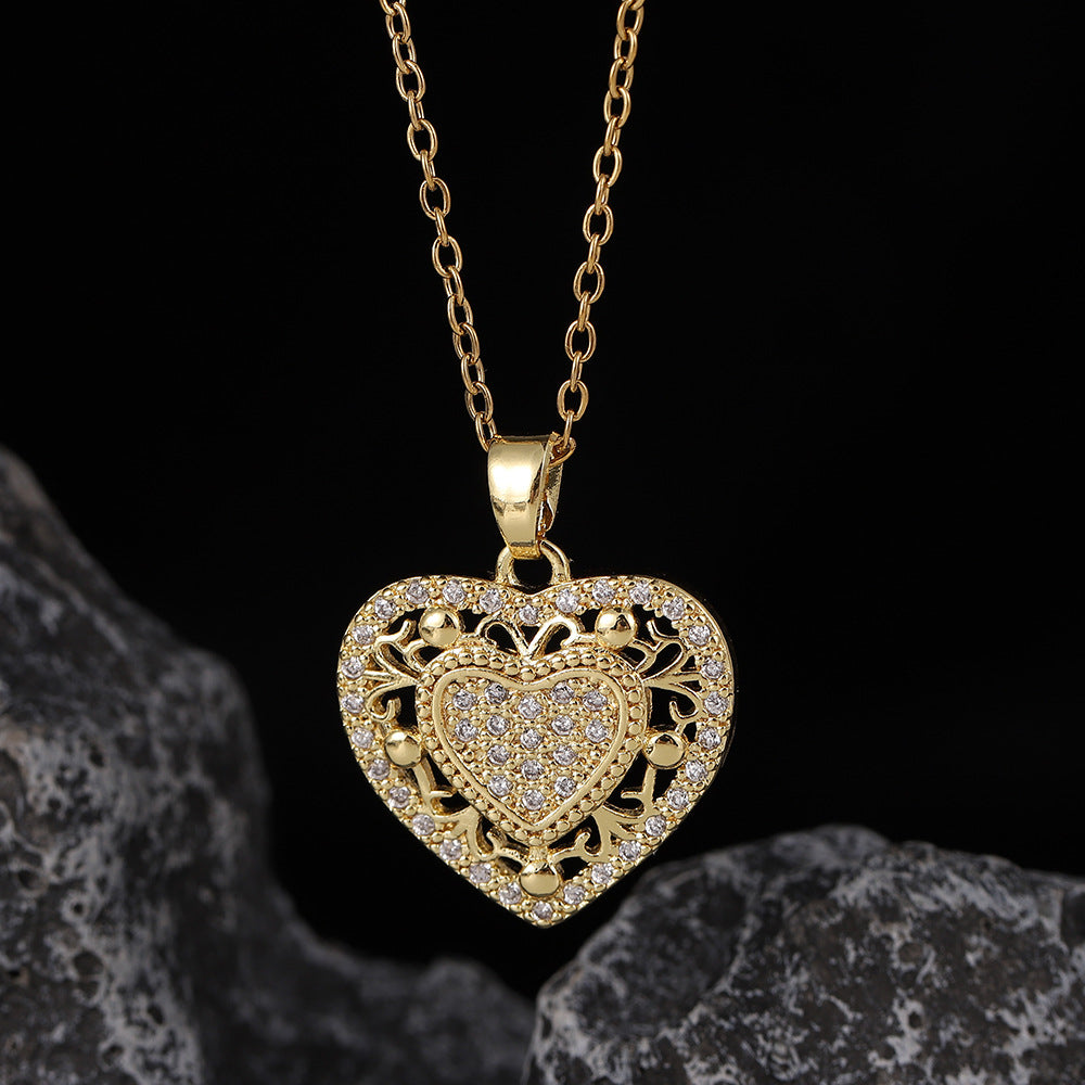 Simple Style Heart Shape Copper Inlay Zircon Pendant Necklace