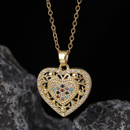 Simple Style Heart Shape Copper Inlay Zircon Pendant Necklace