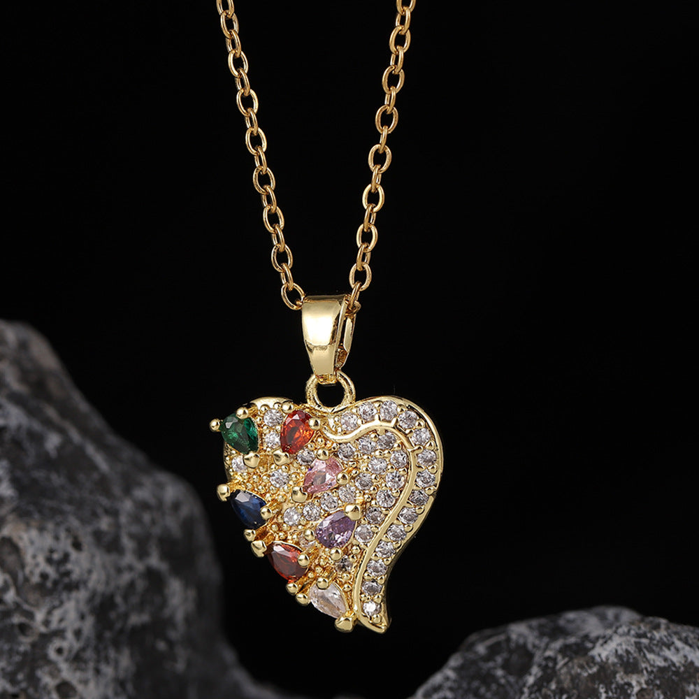 Simple Style Heart Shape Copper Inlay Zircon Pendant Necklace