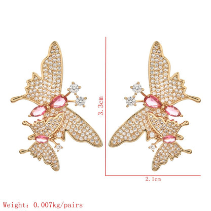 1 Pair Sweet Butterfly Plating Inlay Copper Zircon 18k Gold Plated White Gold Plated Ear Studs