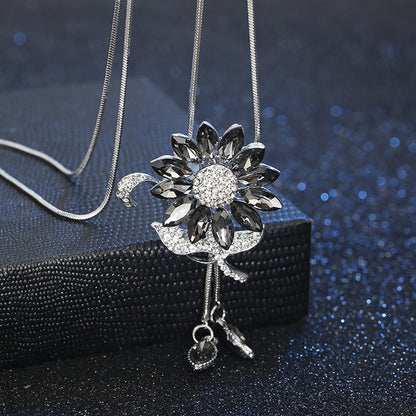 Lady Flower Alloy Glass Copper Plating Inlay Artificial Rhinestones Women's Sweater Chain