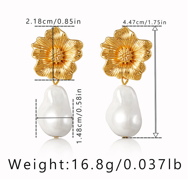 1 Pair Sweet Flower Plating Copper Gold Plated Drop Earrings